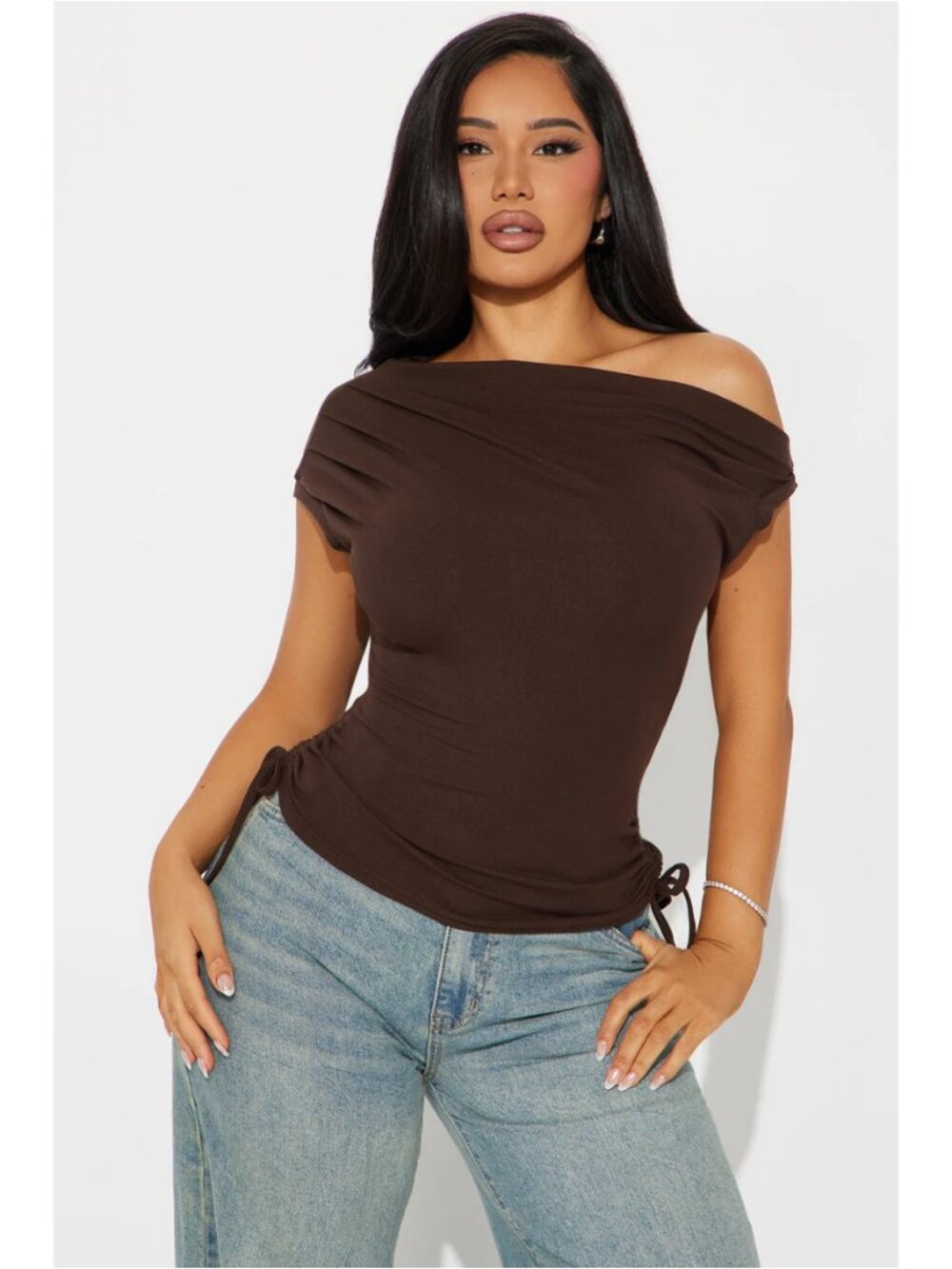 New w Tags NWT - Fashion Nova - Chocolate Brown One Shoulder Ruched Top - Large